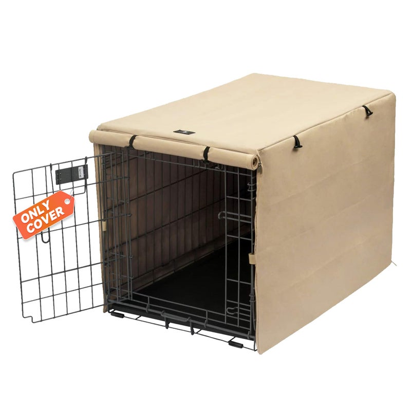 X-ZONE PET Double Door Dog Crate Cover - Polyester Pet Kennel Cover (Fits 24 30 36 42 48 inches Wire Crate) (30Inch, Tan) - Image 1